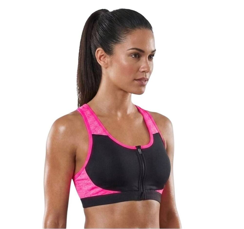 Marika Women's Zip-Front Sports Bra NWT Medium Black Heather Beetroot Purple